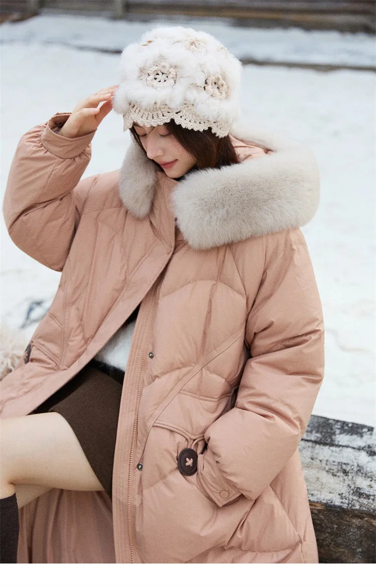 Mishow Fox Fur Collar 90% White Duck Down Jacket MXE51Y0082