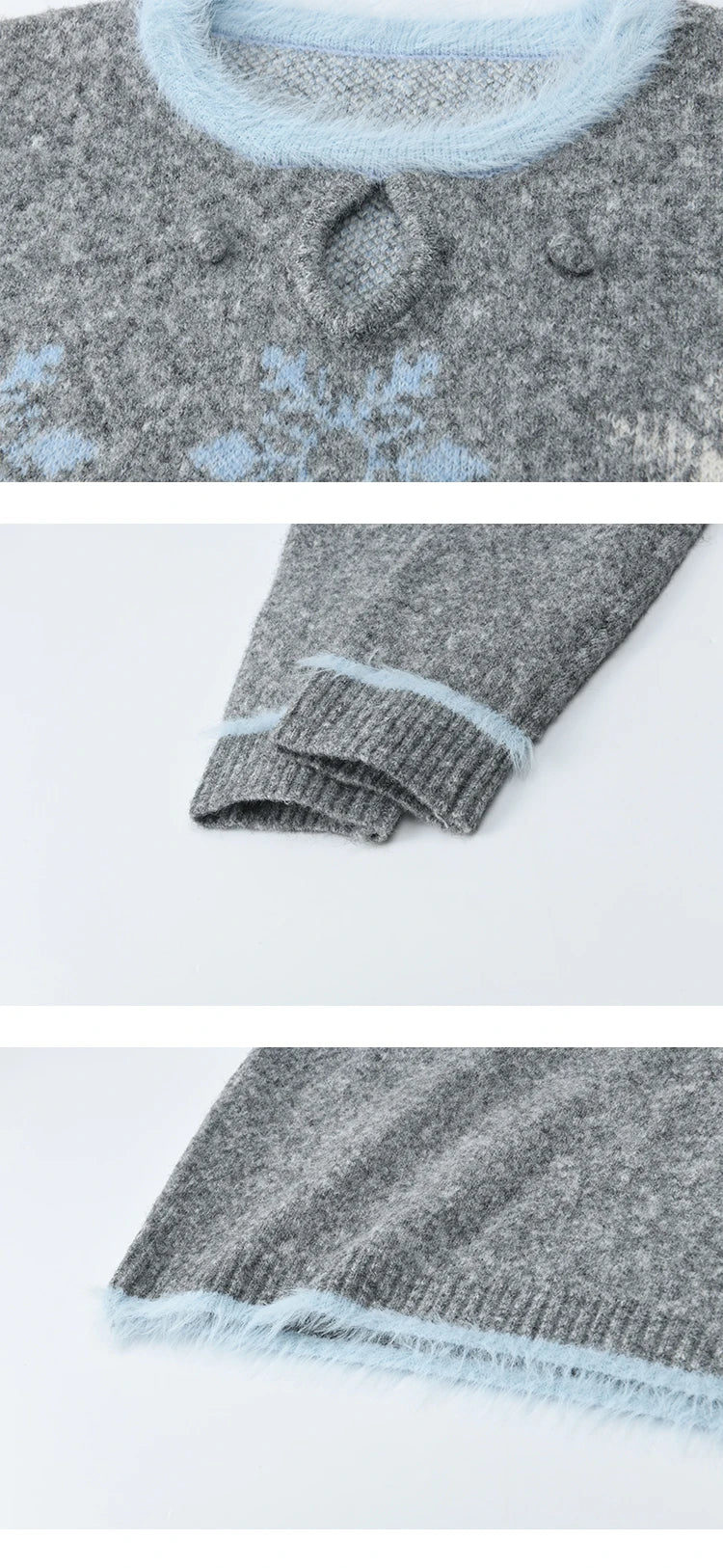 Mishow Gray Crew Neck Sweater & Knitted Mini Skirt Set MXE51T1406