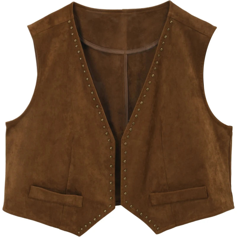 Mishow French Suede Rivet V-Neck Vest MXE46L2518