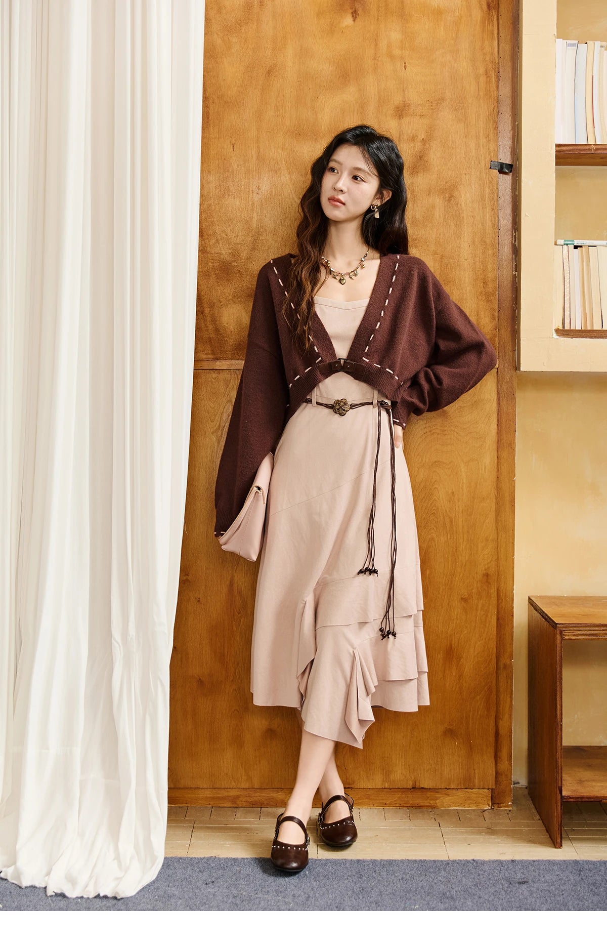 Mishow Frosted Velvet Cardigan & Camisole Dress Set MXE47T1382