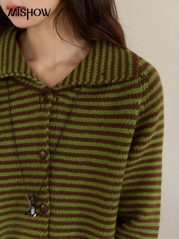 Mishow Striped Stand Collar Raglan Cardigan MXE88Z2690