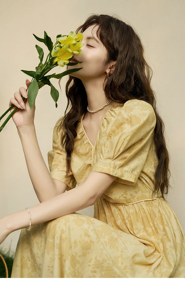 MISHOW French Chiffon Floral Puff Sleeve Dress MXD23L1878