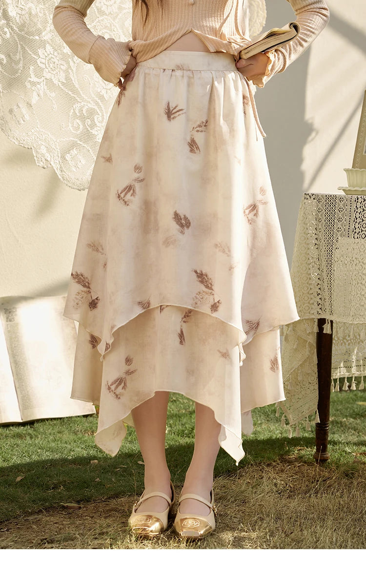 MISHOW Long Flowy Skirt Irregular High Waist A-Line Print Zipper MXD11B0215