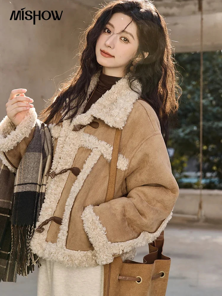 Mishow Vintage Cow Horn Button Lamb Wool Coat MXD35W0492