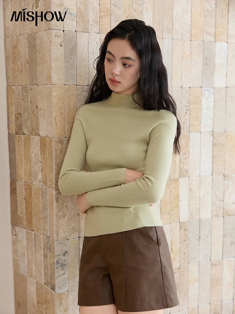 Mishow Minimalist Mock Neck Slim Pullover MXE48Z2583