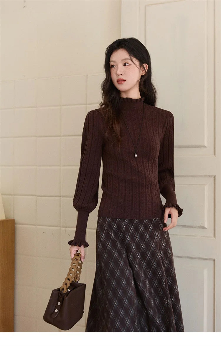 Mishow Half Turtleneck Ruffle Lantern Sleeve Top MXE93Z2810