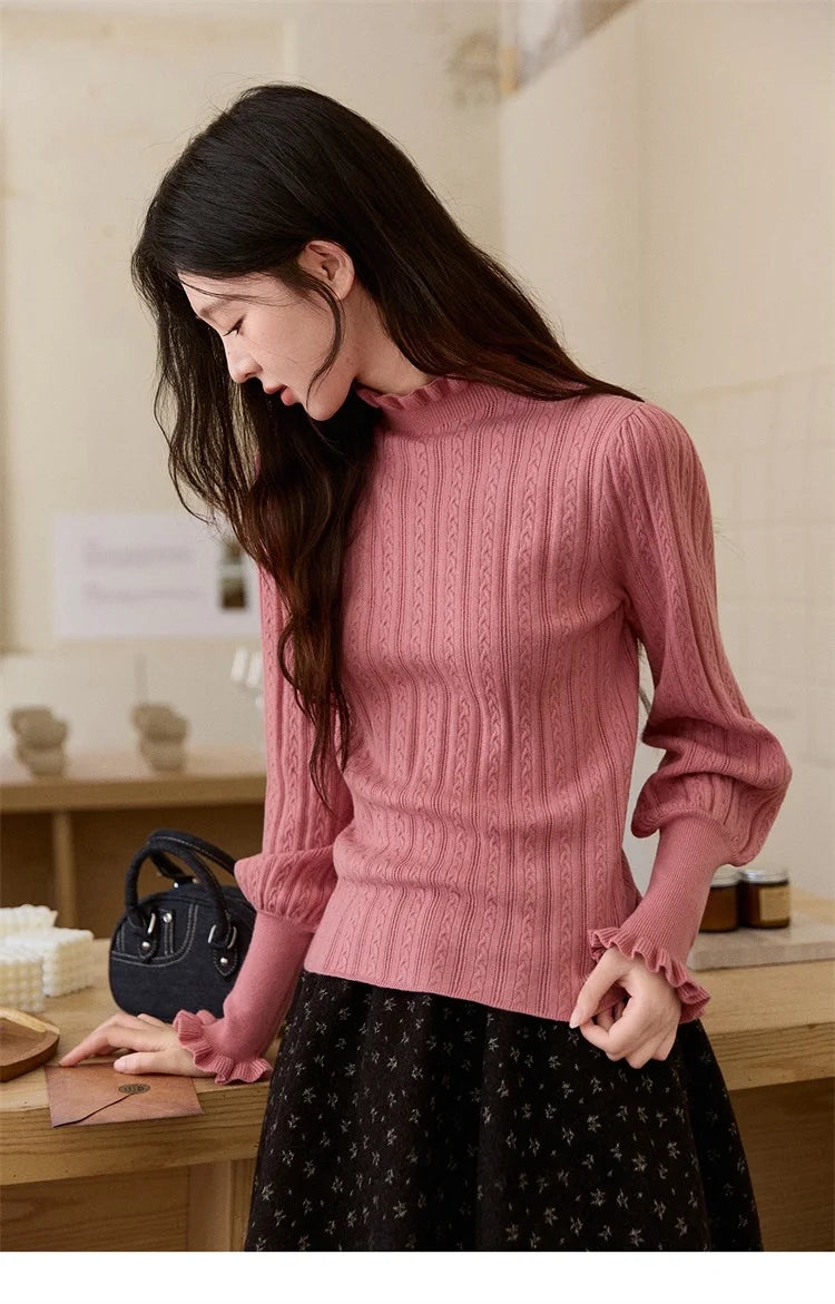 Mishow Half Turtleneck Ruffle Lantern Sleeve Top MXE93Z2810