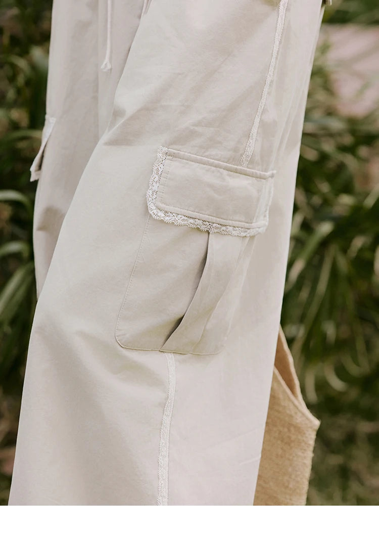 MISHOW Apricot Cargo Pants Lace Patchwork Drawstring Elastic MXE33K0935