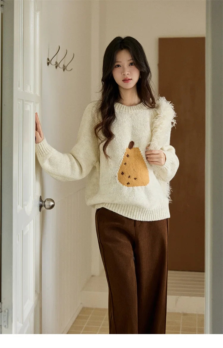 Mishow Pear Pattern Jacquard Crew Neck Pullover MXE94Z2959