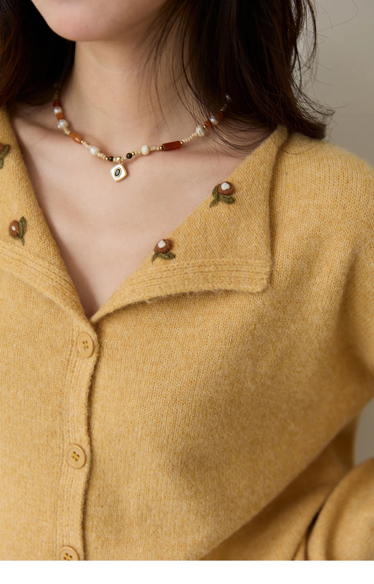 Mishow Yellow Handmade Flower Turn-Down Collar Cardigan MXE47Z2591
