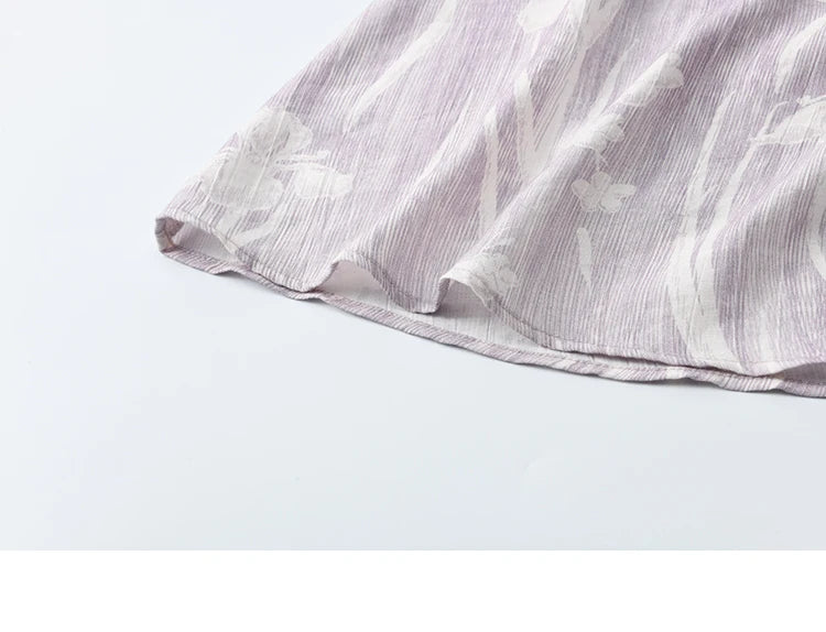 Mishow Purple Print Chiffon Stand Collar Dress MXE32L2163