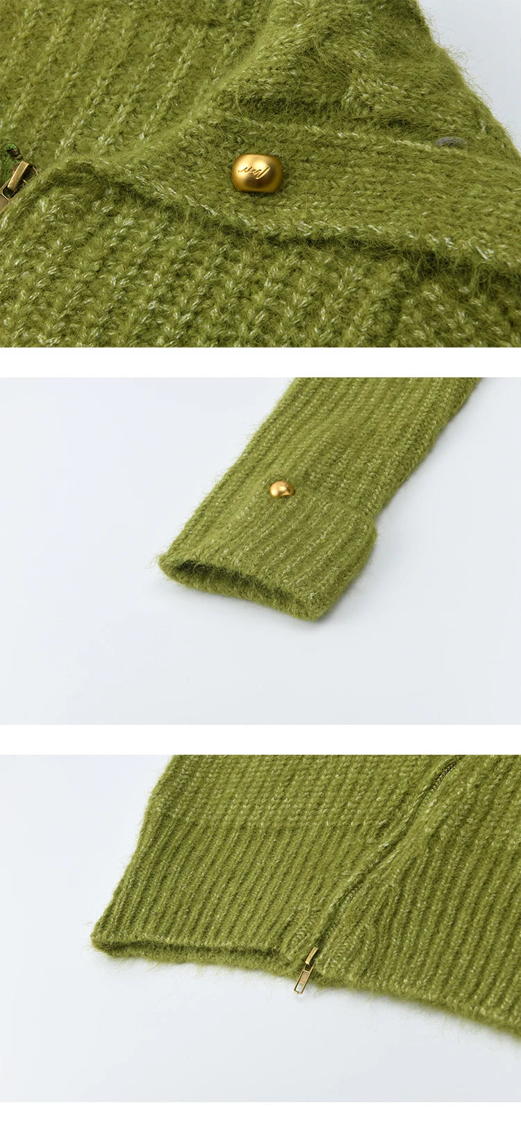 Mishow Green Wool Blend Long-Pile Large Lapel Pullover MXE90Z2760