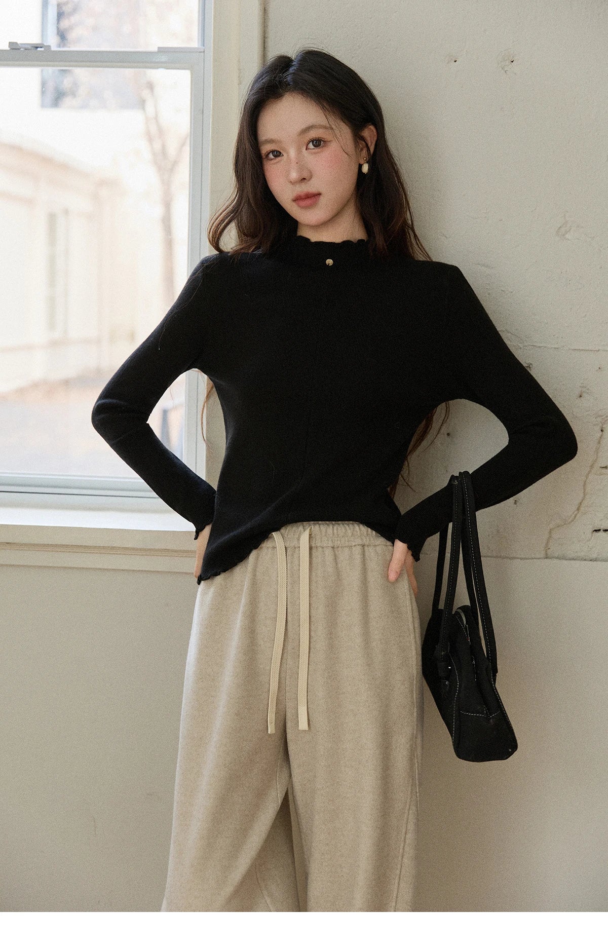 Mishow Ruffled Turtleneck Slim Knit Top MXE91Z2826