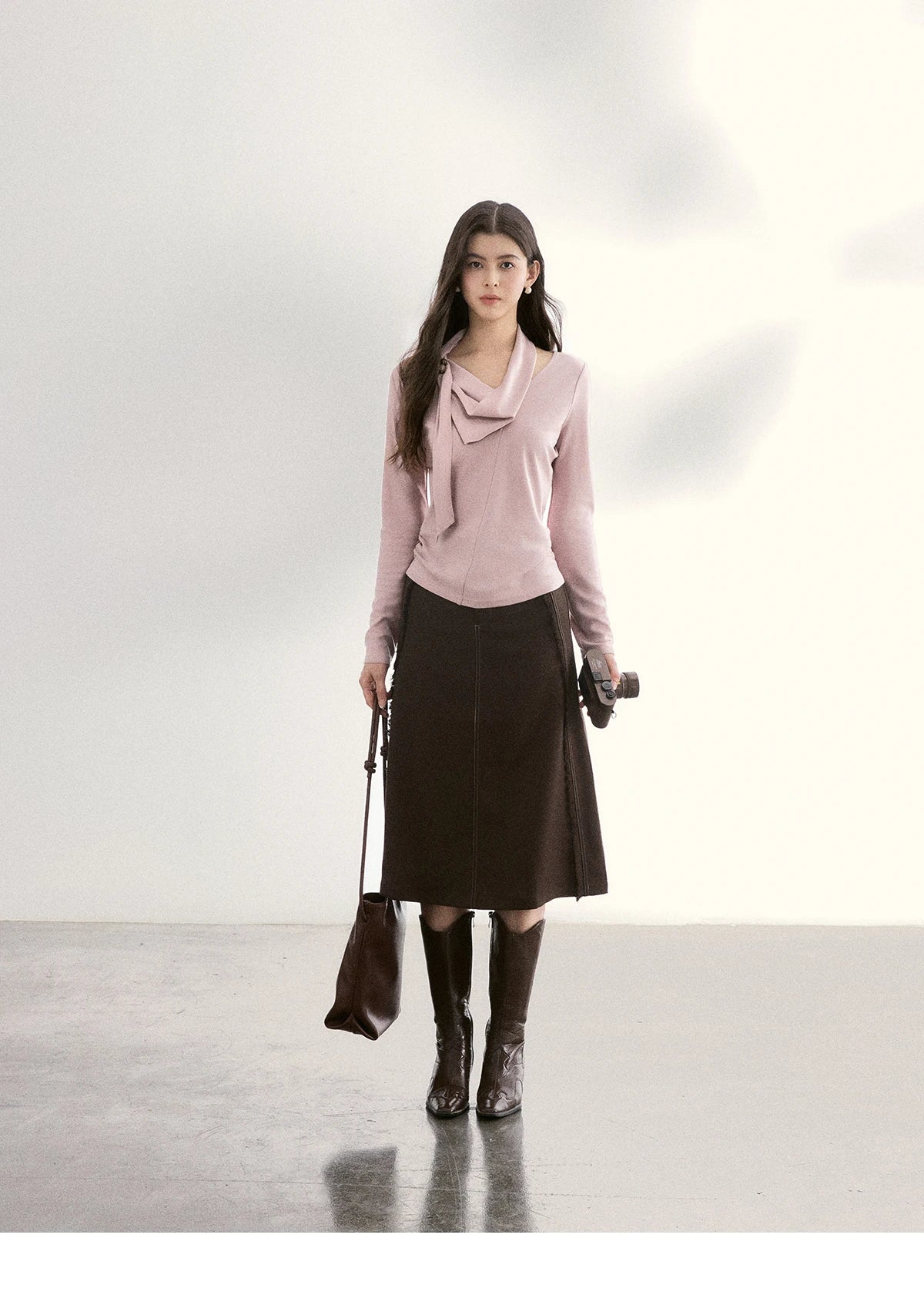 Mishow Pink Scarf Neck Color Collision Bead Top MXF108Z1025