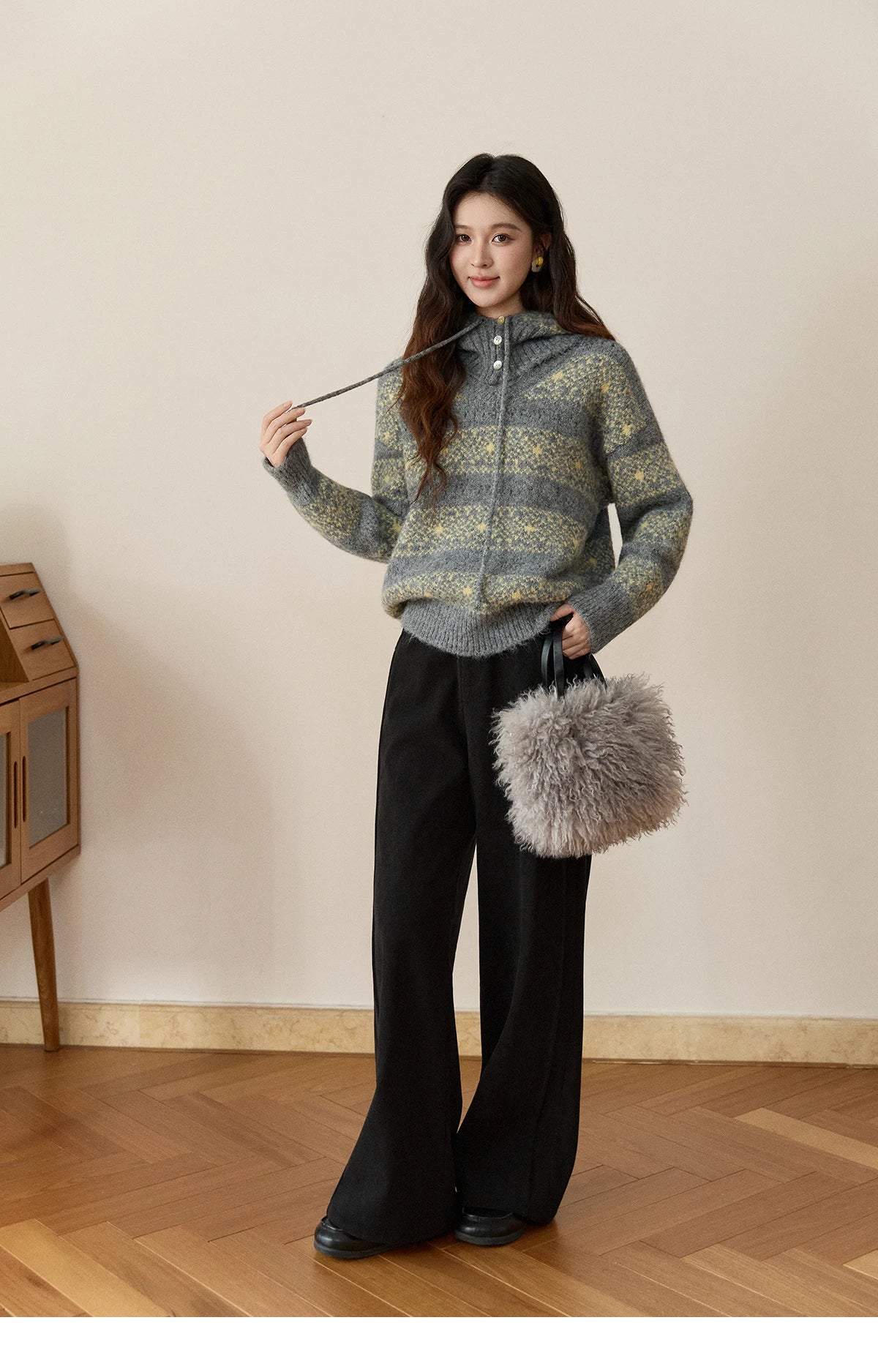 Mishow Fair Isle Removable Hood Sweater MXE94Z2979
