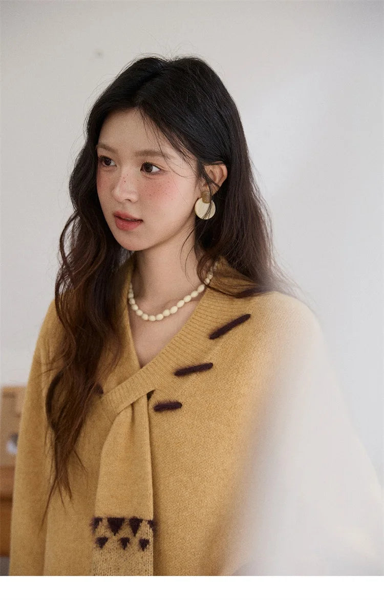 Mishow Yellow V-Neck French Workwear Pullover MXE87Z2771