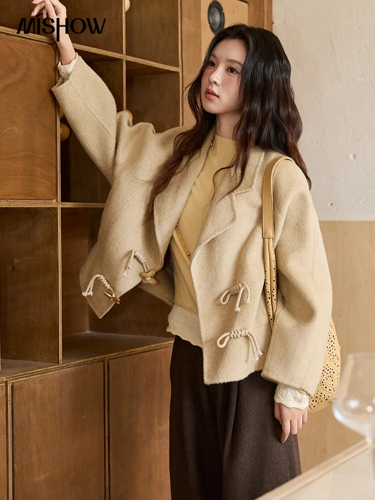 Mishow 100% Wool Retro Apricot Double-Faced Butterfly Button Coat MXE51W0887