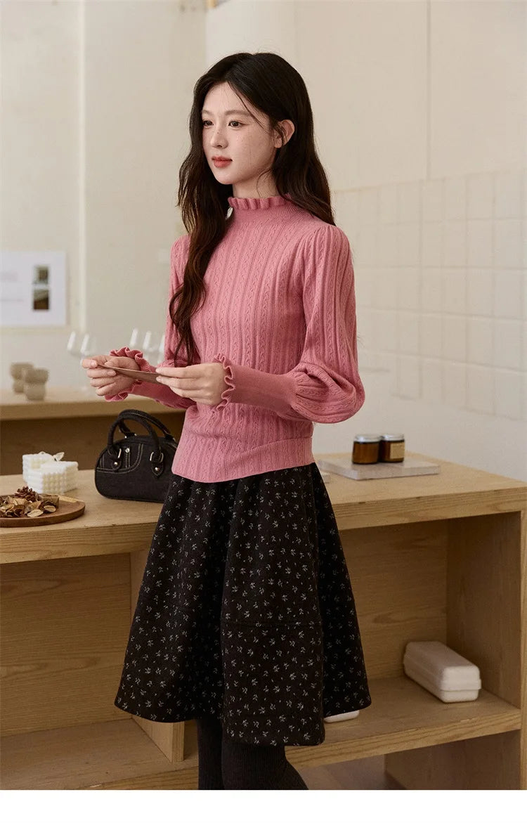 Mishow Half Turtleneck Ruffle Lantern Sleeve Top MXE93Z2810
