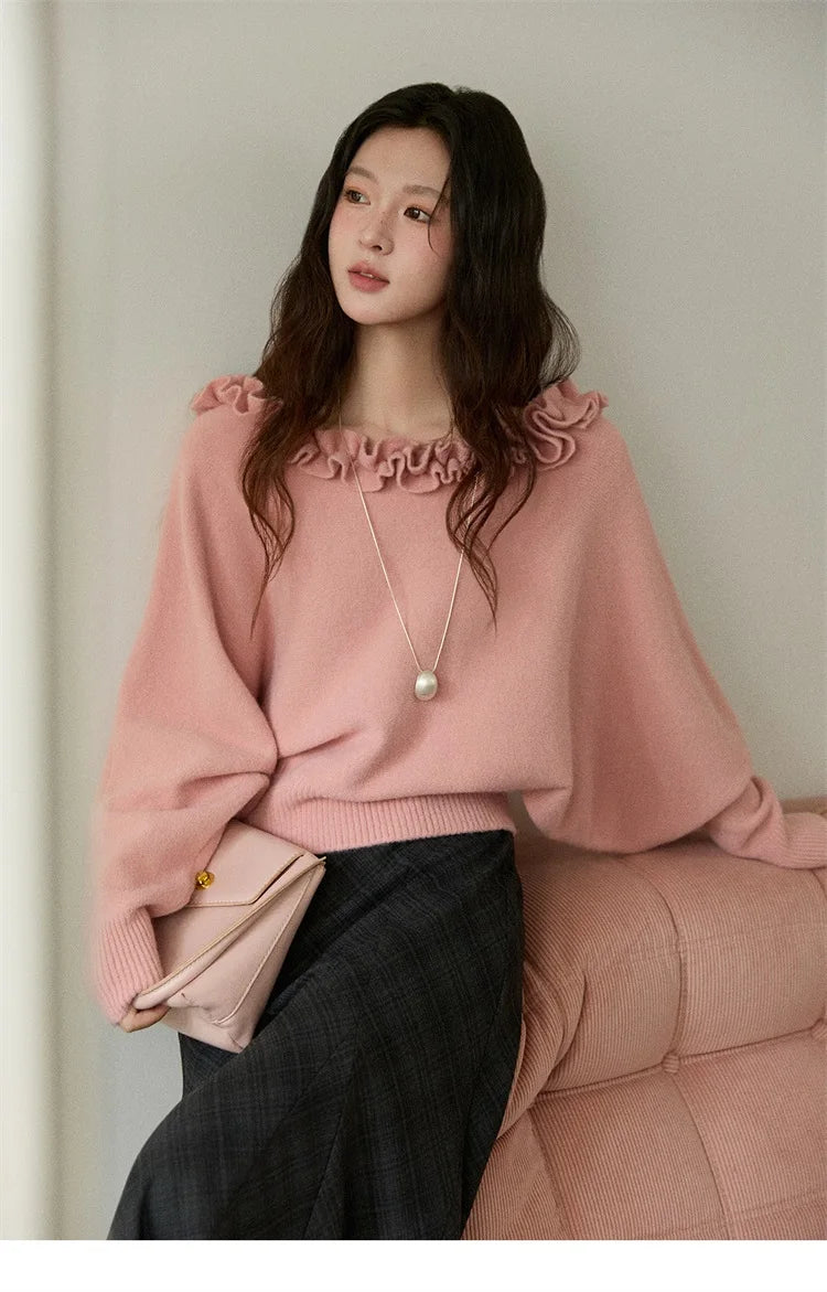 Mishow Orange Lotus Edge Lantern Sleeve Pullover MXE86Z2726