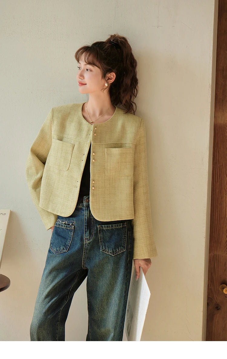 Mishow Retro Round Neck Gold Button Jacket MXC44W0072