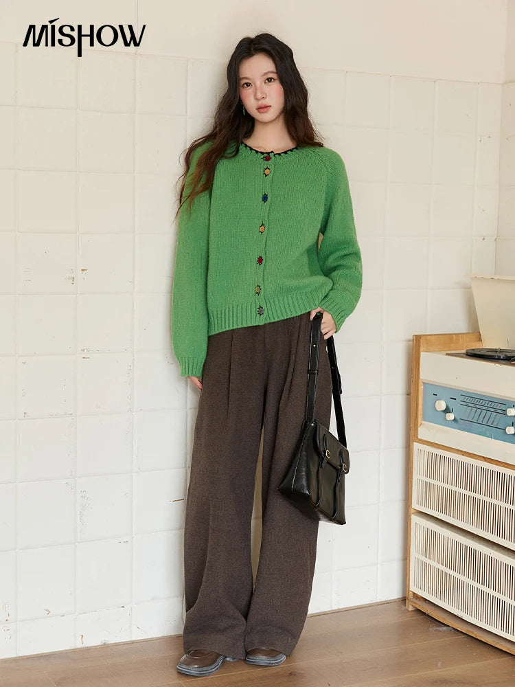 Mishow Color Button Minimalist Crew Neck Cardigan MXE88Z2688