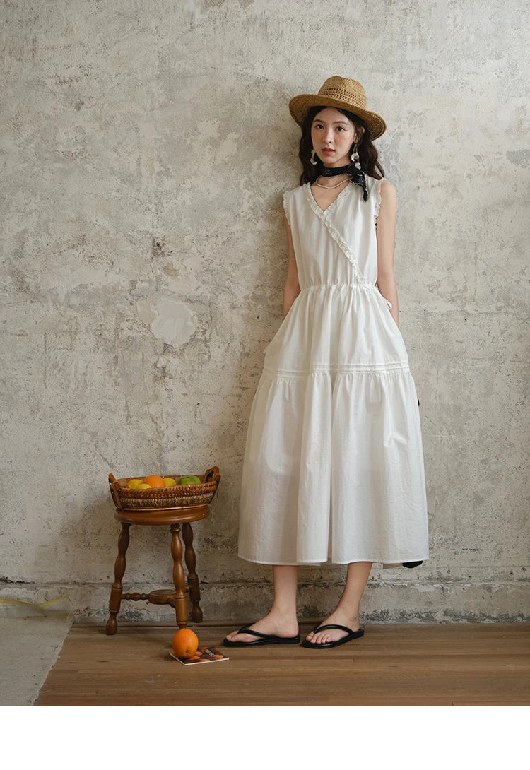 Mishow V-Neck Lace Drawstring Waist Dress MXE37L2331