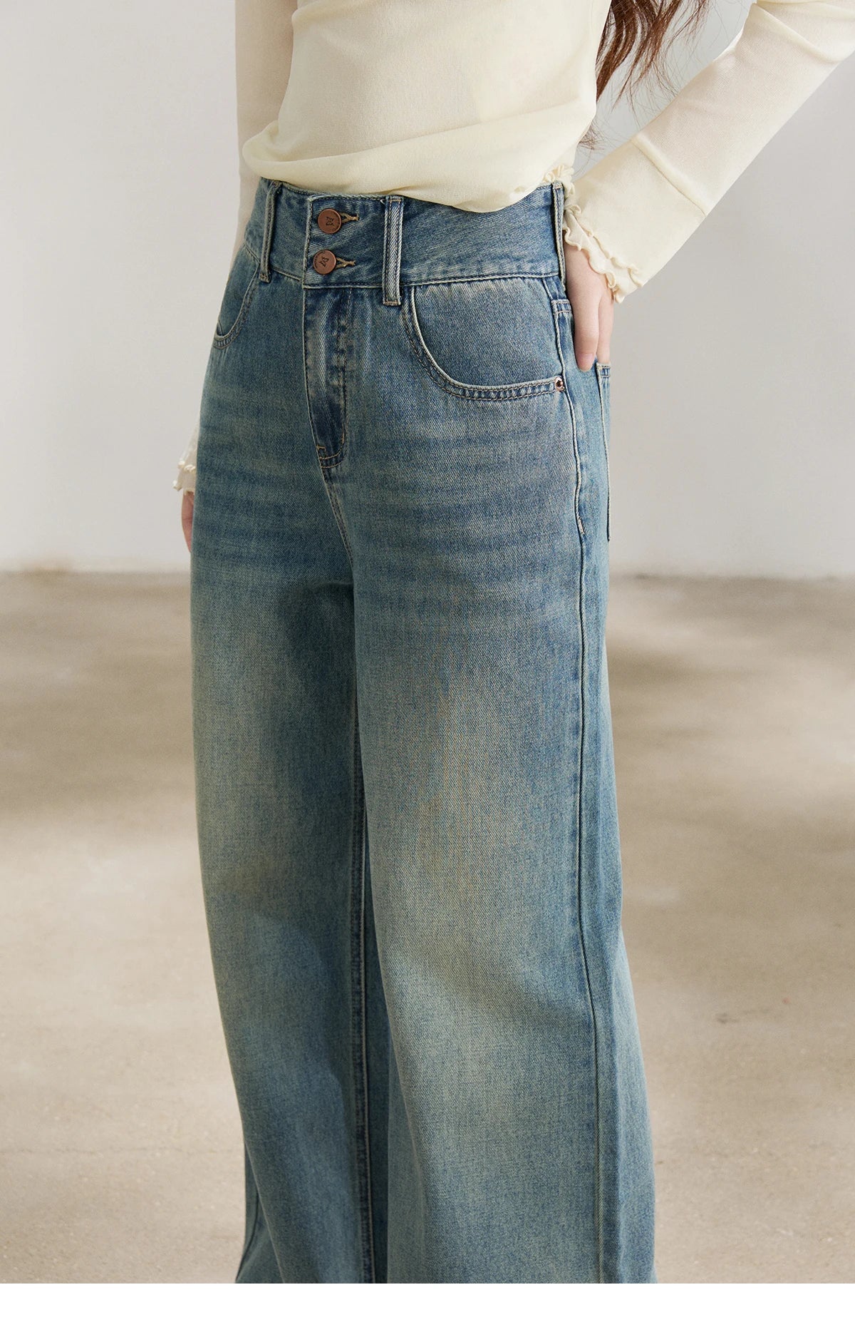 Mishow Vintage Blue Two-Button Wide Leg Jeans MXF108K1005