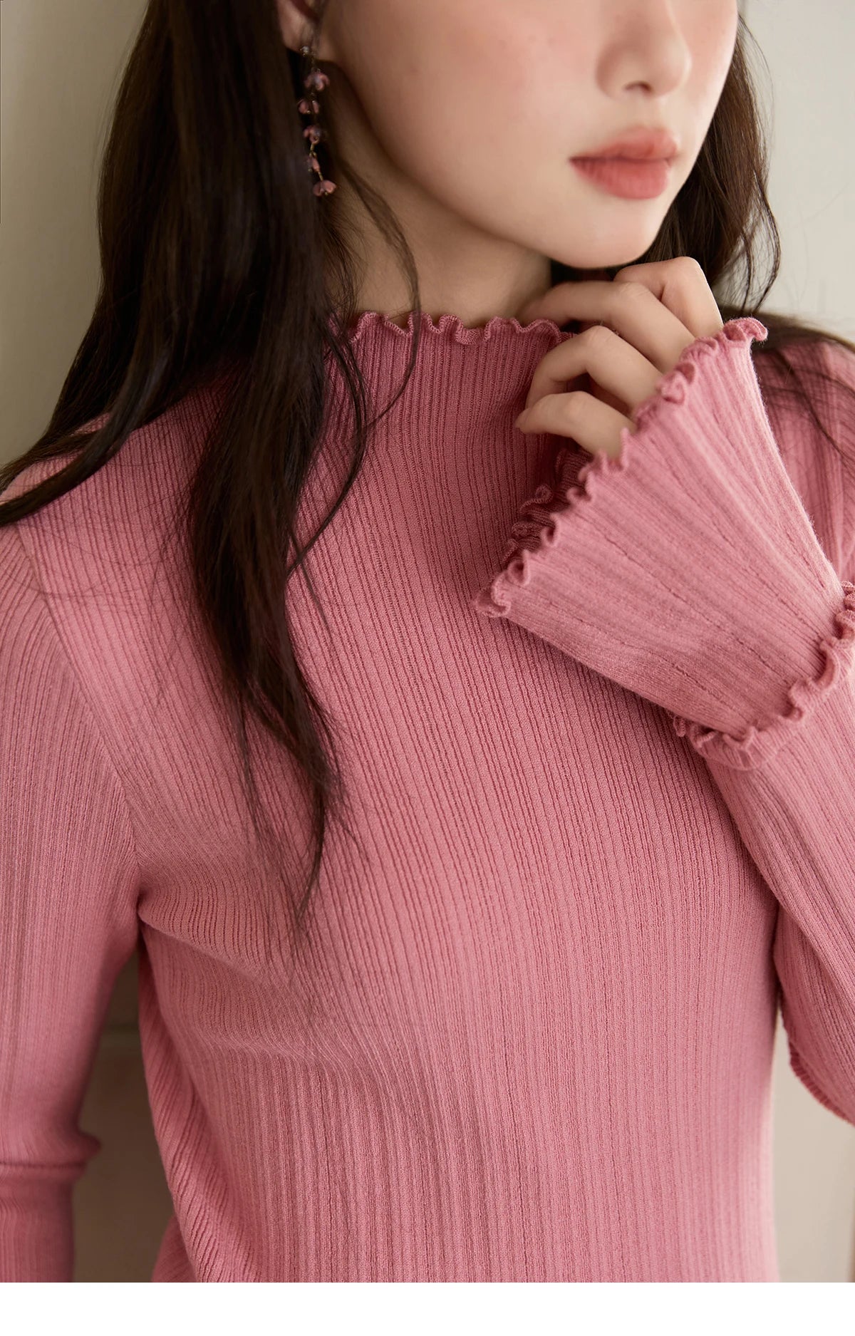 Mishow Turtleneck Wood Ear Trumpet Sleeve Top MXE51Z2552