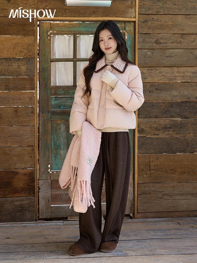 Mishow Knitted Lapel Collar Short Down Jacket MXE94Y0094