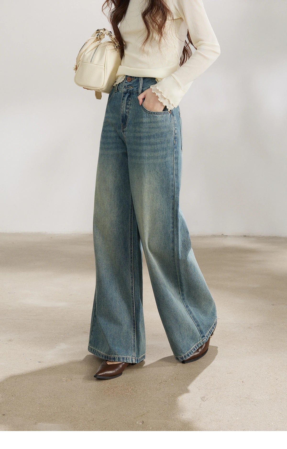 Mishow Vintage Blue Two-Button Wide Leg Jeans MXF108K1005