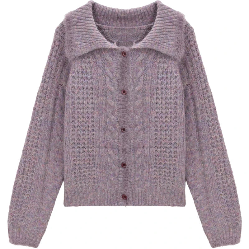 Mishow Purple Turn-Down Collar Imitation Mink Cardigan MXE88Z2616
