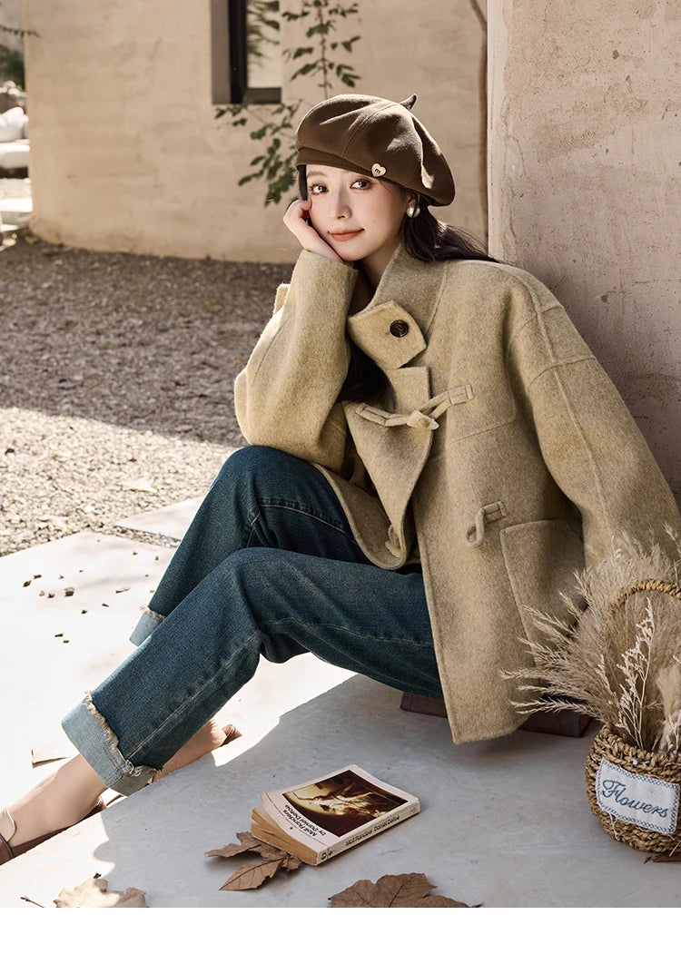 Mishow Reversible Wool Velvet Cow Horn Button Coat MXD44W0446