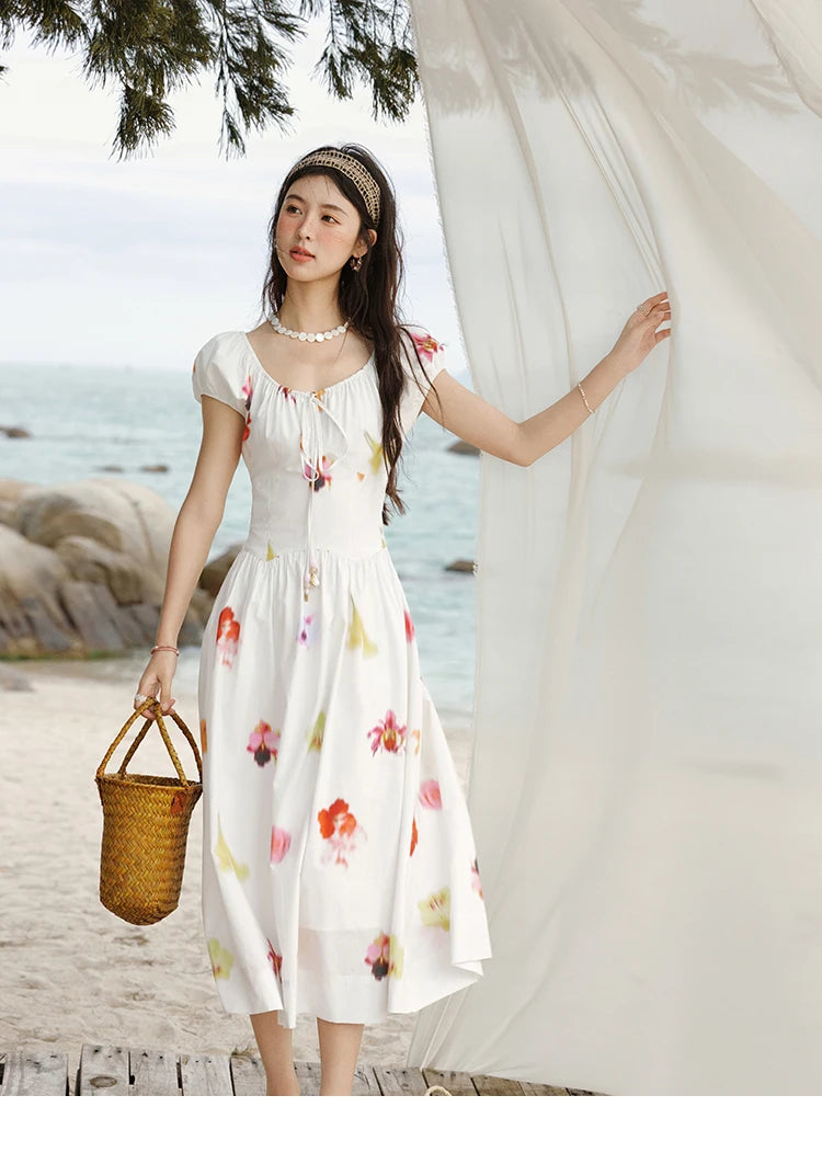 MISHOW Korean Cotton Print Drawstring Dress MXE32L2212