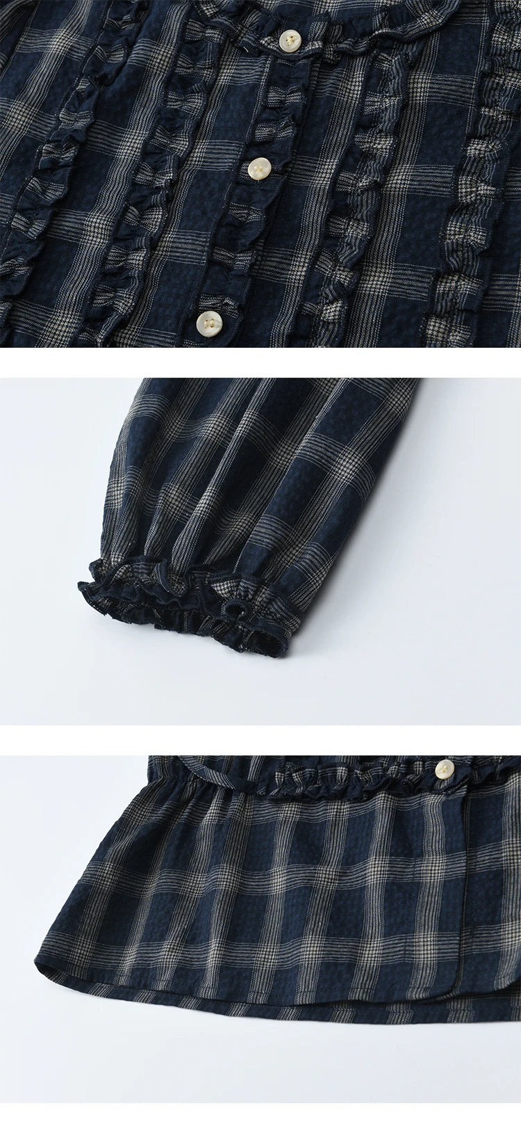 MISHOW Vintage Blue Plaid Shirt Round Neck Loose MXE45X2480