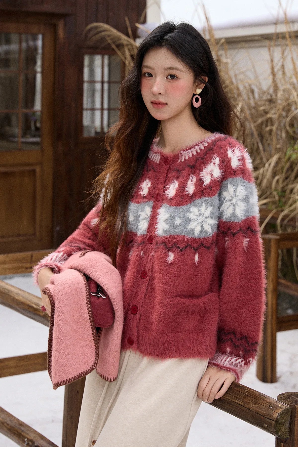 Mishow Red Imitation Mink Fur Snowflake Cardigan MXE91Z2801