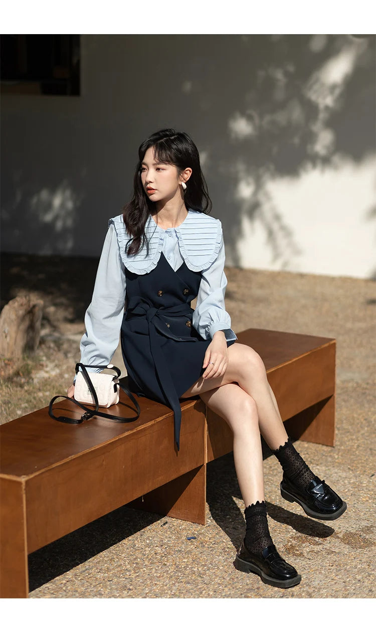 Mishow Korean Doll Collar Vest & Shirt Dress Set MXB12C0199
