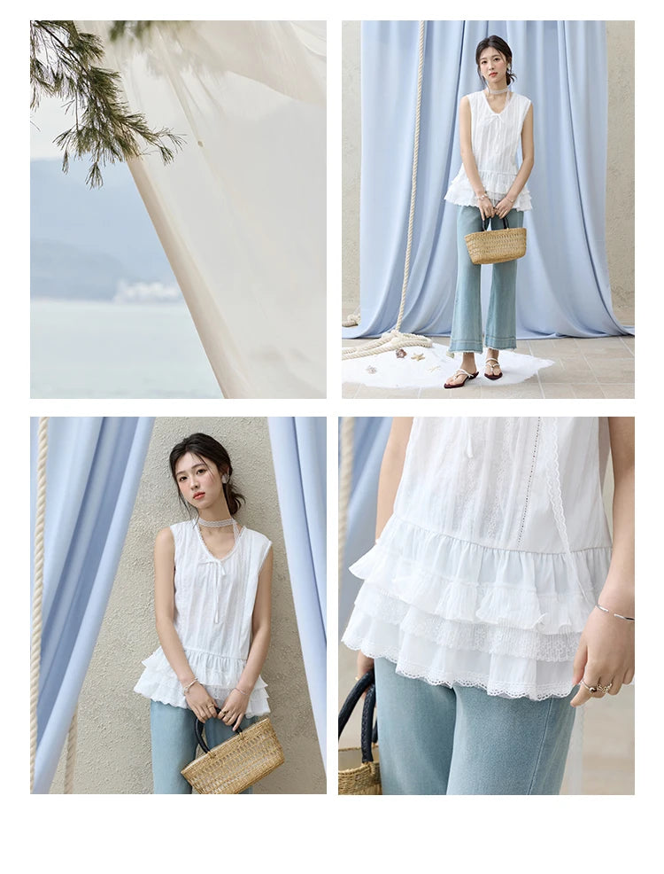 Mishow V-Neck Lace Cake Hem Tank Top MXE31X1779
