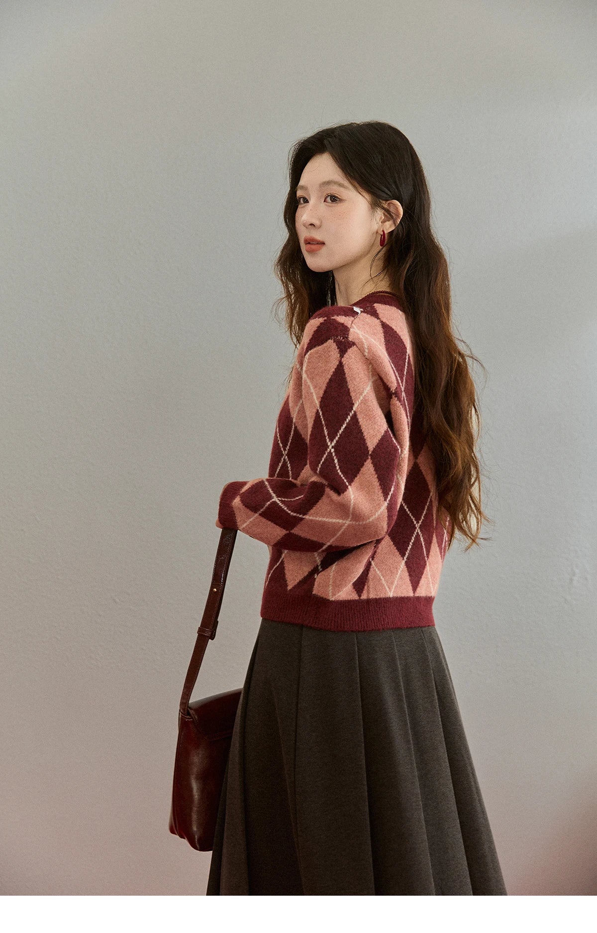 Mishow Retro Diamond Grid Contrast Cardigan MXE91Z2773