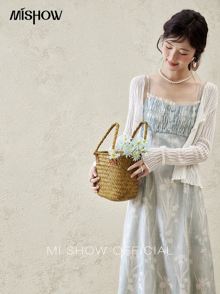 Mishow Print Square Collar Sleeveless Suspender Dress MXE16L2127