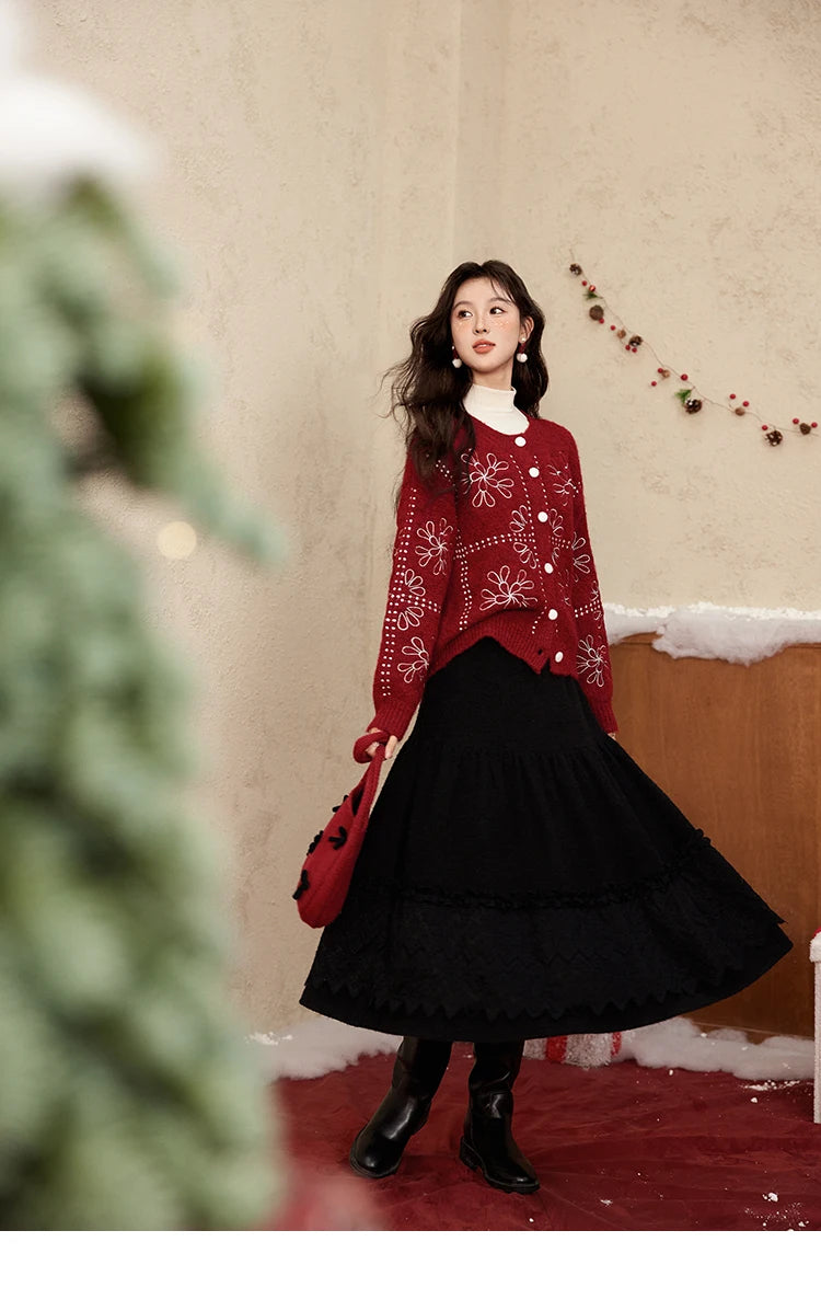 MISHOW Splicing Knitted Skirt Lace Loose Pleated Long MXD59B0632
