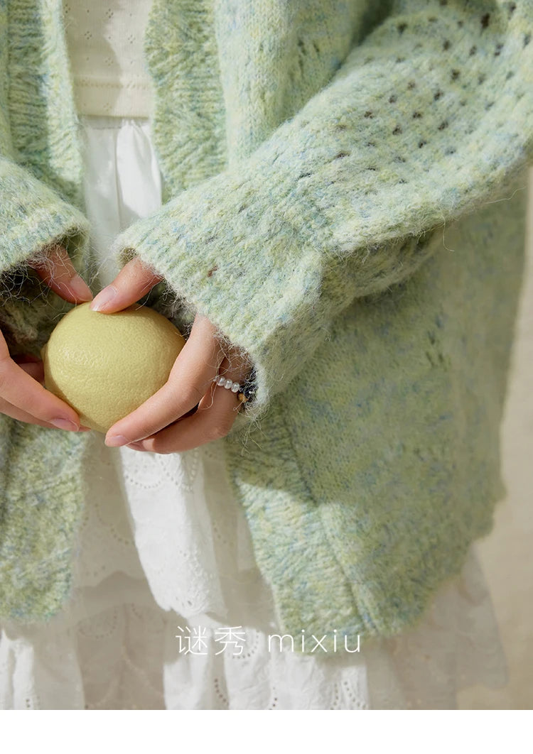 Mishow Green Hollow Out Wave Neck Cardigan MXE12Z1212