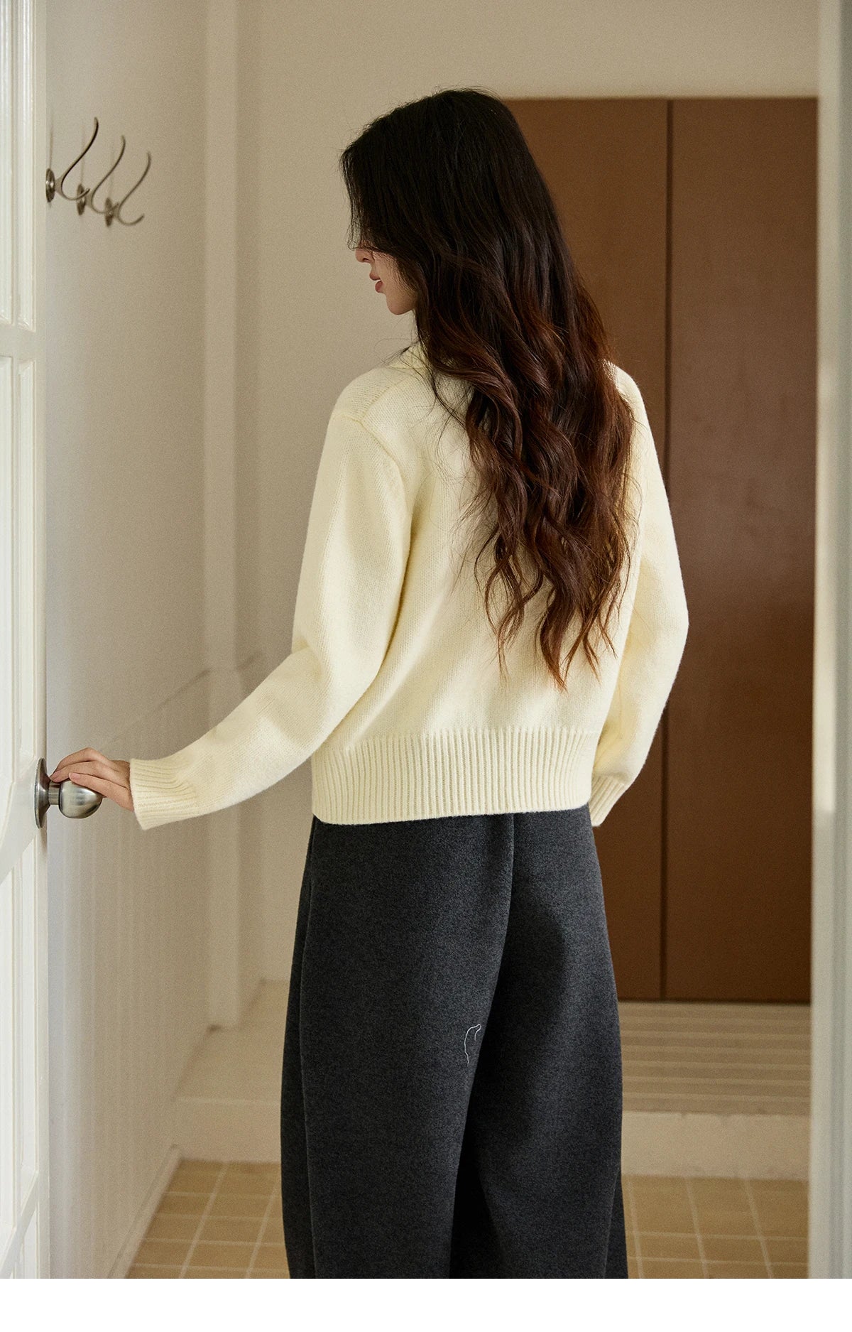Mishow Beige Sheep Pattern Round Collar Sweater MXE94Z2962