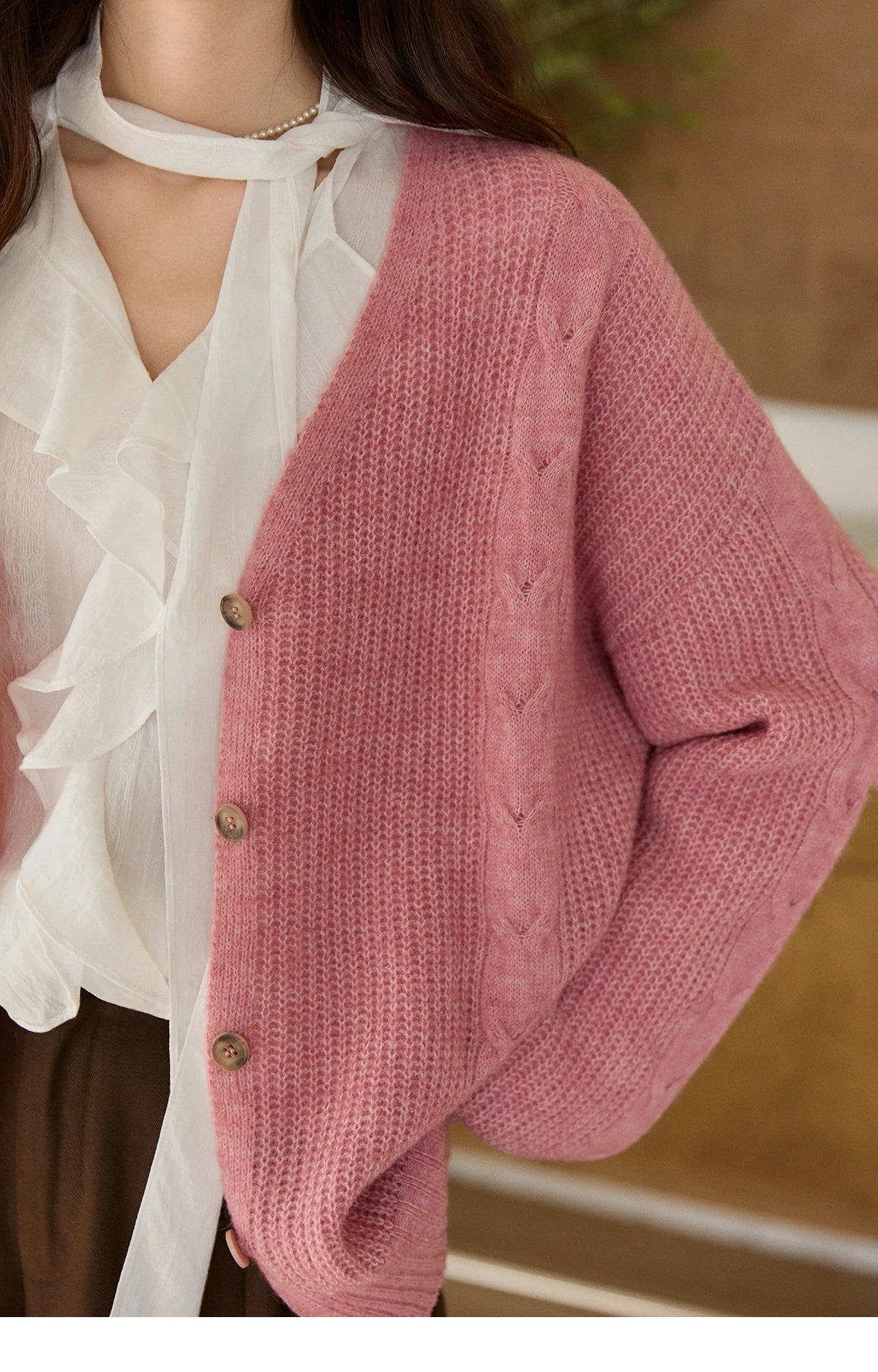 Mishow Dusty Pink V-Neck Knitted Cardigan MXF11Z2898