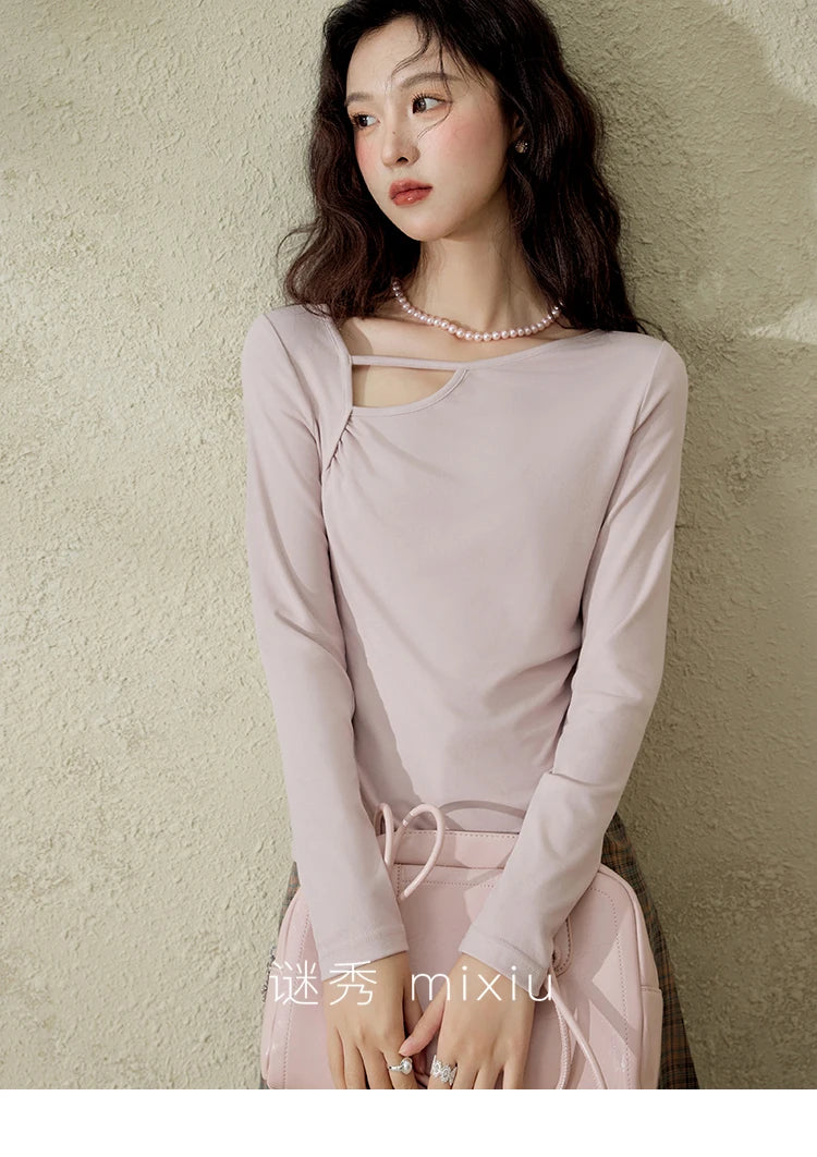 Mishow Irregular Hollow Neck Slim Solid Top MXE13Z1116