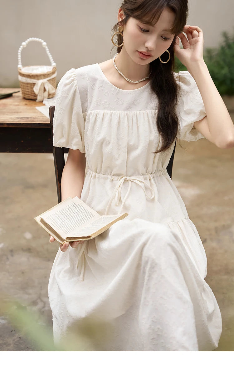 Mishow French Drawstring Waist Puff Sleeve Dress MXC38L1415