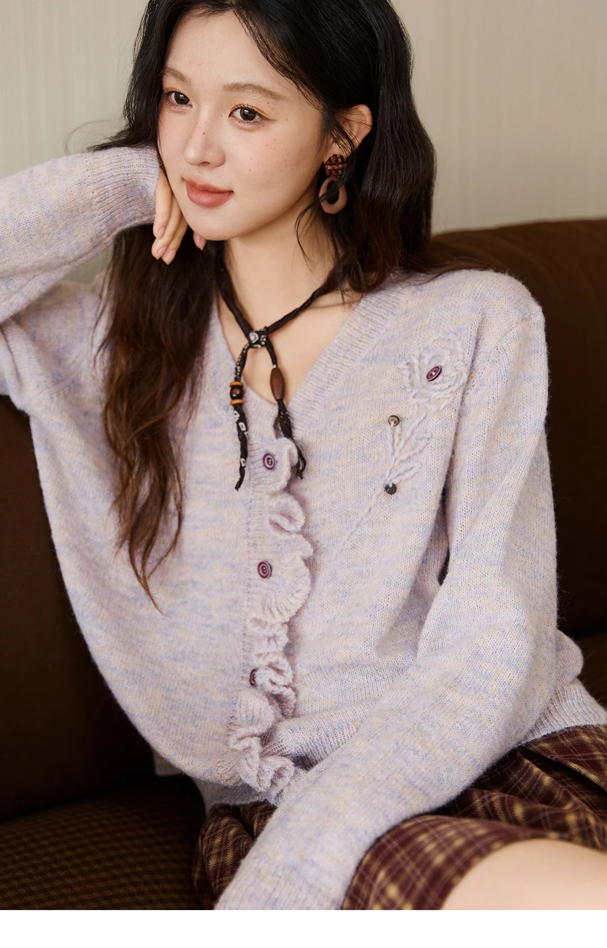 Mishow French Flower Embroidered V-Neck Cardigan MXE47Z2498