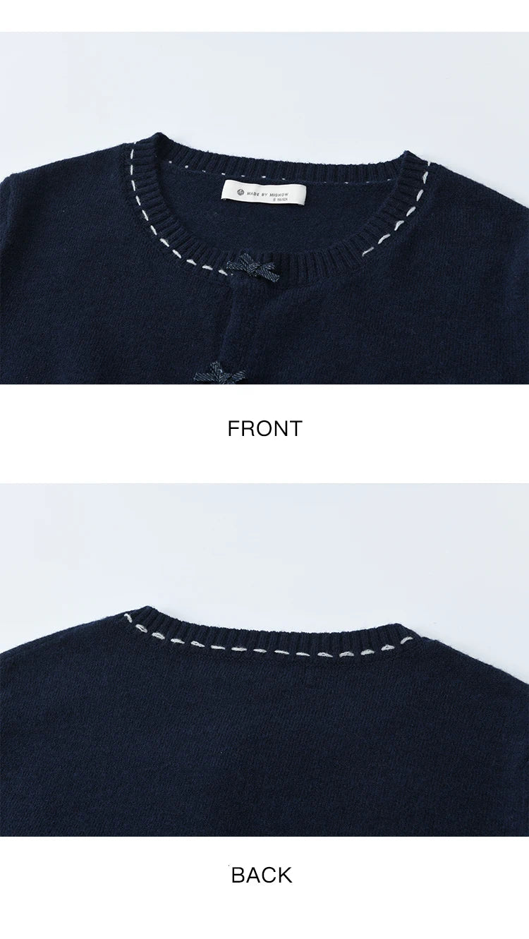 Mishow Bow Placket Lantern Sleeve Cardigan with Brooch MXE45Z1377