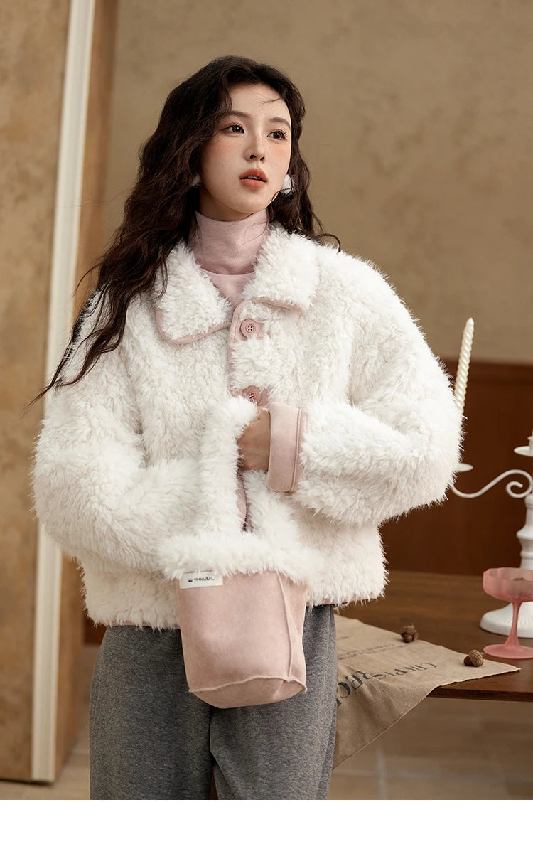 Mishow Suede Plush Lamb Wool Spliced Jacket MXD59W0753
