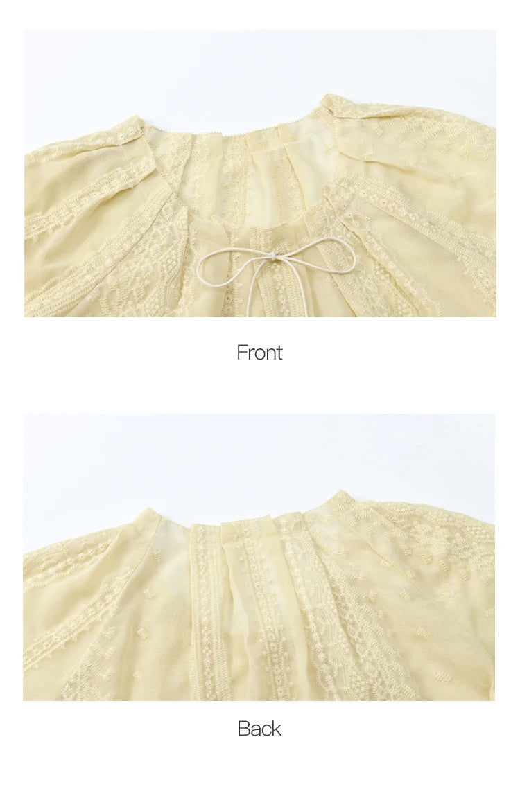 MISHOW Embroidered Jacquard Blouse O-Neck Lace Up MXE37X1861