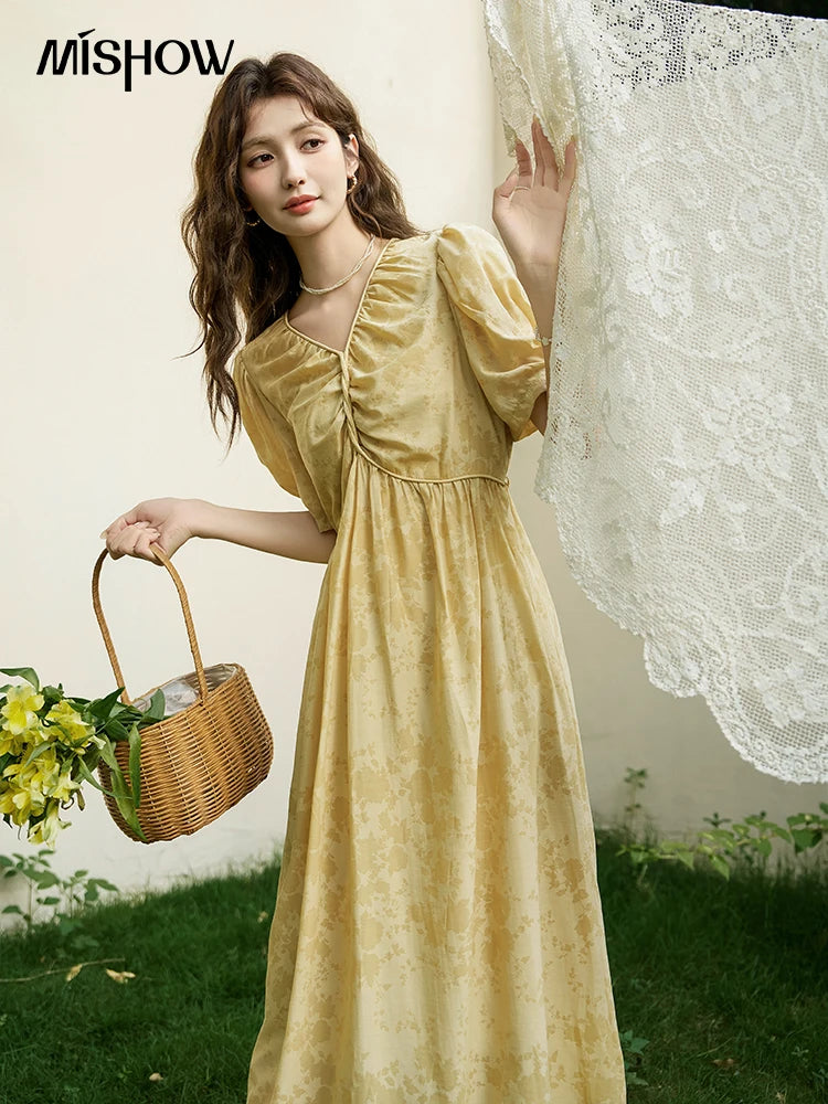 MISHOW French Chiffon Floral Puff Sleeve Dress MXD23L1878